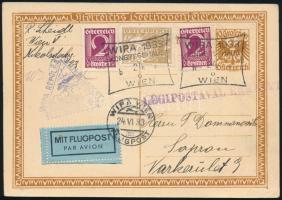 WIPA flight postcard Vienna-Budapest, WIPA repülés képeslap Bécs- Budapest