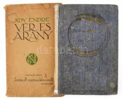 Ady Endre 2 db kötet Vér és arany. 3. kiadás.,. Bp., 1910. Nyugat. Kiadói papírkötés, kissé foltos, Illés szekerén. 2. kiadás, 1911. Hiányos gerincű vászonkötésben