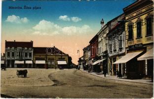1914 Szávaszentdemeter, Mitrovice, Mitrovitz an der Save, Sremska Mitrovica; Zitna pijaca. Jovan Mihajlovits / piac tér, üzletek / market square, shops (kopott élek / worn edges)
