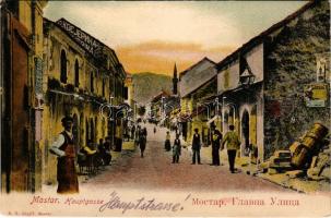 1905 Mostar, Hauptgasse. R. R. Ingjic / main street, shops, market, mosque (EK)
