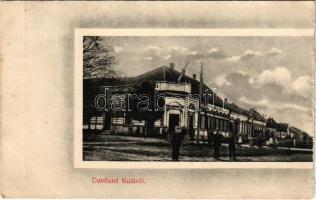 Kula, Szent István utca, Kosa György vas és fűszerkereskedés üzlete, képeslapfüzetből. J. Singer kiadása / street, shop, from postcard booklet (Rb)