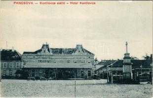 Pancsova, Pancevo; Kontilovics szálloda, Parcsethich üzlete. Krausz Adolf kiadása / hotel, shops (gyűrődés / crease)