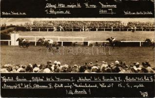 Alag, Dunakeszi-Alag; Alagi lóverseny 1920. május 16. I. Solymári-díj befutó. Waltner Berta felvétele, photo (kopott sarkak / worn corners)