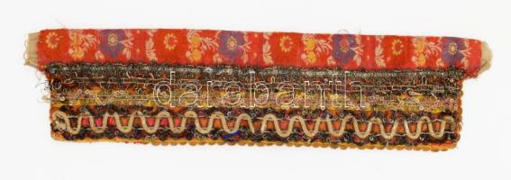 cca 1900, Lakócsa környéke, Dráva menti horvát női főkötő, gazdag hímzéssel és díszítéssel, 8x36 cm