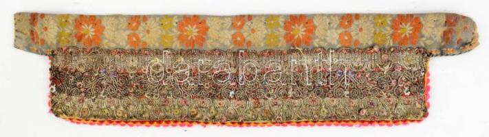 cca 1900, Lakócsa környéke, Dráva menti horvát női főkötő, gazdag hímzéssel és díszítéssel, 9x37 cm