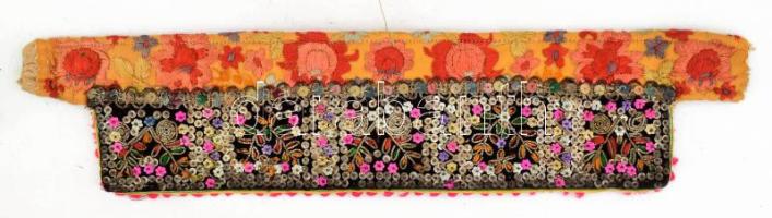 cca 1900, Lakócsa környéke, Dráva menti horvát női főkötő, gazdag hímzéssel és díszítéssel, 9x38 cm