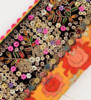 cca 1900, Lakócsa környéke, Dráva menti horvát női főkötő, gazdag hímzéssel és díszítéssel, 9x38 cm