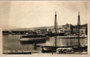 Fiume, Rijeka; Riva Emanuele Filiberto. A. Traldi / látkép, kikötő, gőzhajó, vitorlás hajó / general view, port, steamship, sailing boat (fl)