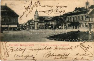 1903 Kolozsvár, Cluj; Deák Ferenc utca, Városháza, Stief Jenő és Társa, Tamási Tamás és Fia üzlete / street, town hall, shops (ázott / wet damage)
