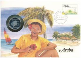 Aruba 1988. 1Fl Cu-Ni "Beatrix" felbélyegzett borítékban, bélyegzéssel, német nyelvű leírással T:AU (eredetileg PP) Aruba 1988. 1 Florin Cu-Ni "Beatrix" coin in envelope with stamp and cancellation, with German description C:AU (originally PP)