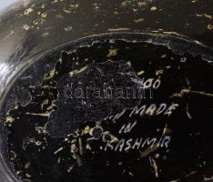 Kasmíri antik kézzel festett lakkozott tojás alakú edény, jelzett, kopott, 18x11 cm