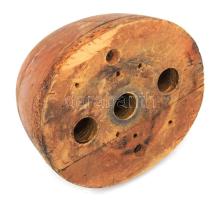 Antik fa női kalap mintaforma, jelzett, kopott, 19x12 cm