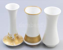 3 db német arany és fehér mázas váza. 15-17 cm