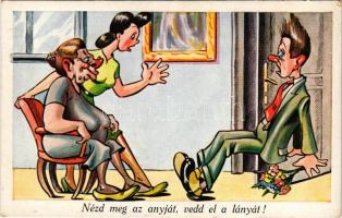 Nézd meg az anyját, vedd el a lányát! / Hungarian humour art postcard (EK)