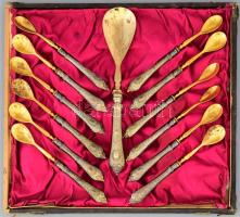 Fagylaltos készlet Ezüst (Ag) nyéllel, aranyozott, dísdobozban (doboz sérült) 32x36 cm