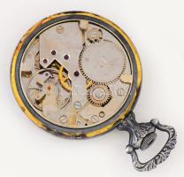 Szecessziós zsebóra, vadász nő motívummal, mechanikus, d: 49 mm, működik