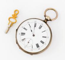 Ezüst (Ag), kulcsos zsebóra, szépen jár d: 47 mm