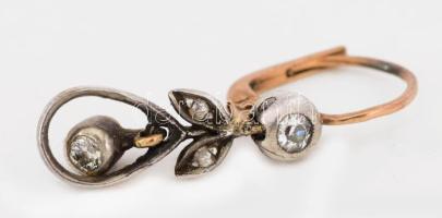 Antik arany (Au) 14k és ezüst (Ag) fülbevaló pár, régi típusú gyémántokkal, bruttó 3,7g