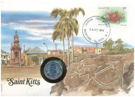 Kelet-Karibi Államok / St. Kitts 1987. 5c Al "II. Erzsébet" felbélyegzett borítékban, bélyegzéssel, német nyelvű leírással T:UNC Eastern Caribbean States / Saint Kitts 1987. 5 Cents Al "Elizabeth II" in envelope with stamp and cancellation, with German description C:UNC