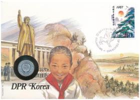 Észak-Korea 1959. 10ch felbélyegzett borítékban, bélyegzéssel, német nyelvű leírással T:UNC North Korea 1959. 10 Chon in envelope with stamp and cancellation, with German description C:UNC