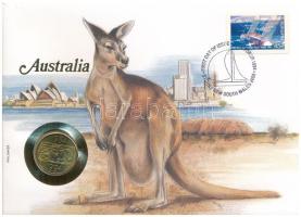Ausztrália 1994. 1$ Al-bronz "A Dollár 10. évfordulós kiadása" felbélyegzett borítékban, első napi bélyegzéssel, német nyelvű leírással T:UNC Australia 1994. 1 Dollar "Dollar Decade" Al-bronze in envelope with first day of issue stamp and cancellation, with German description C:UNC