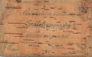 Birthday handmade wooden card (small tear)