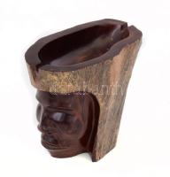 Keményfából faragott afrikai fej asztaldísz, 18x14 cm