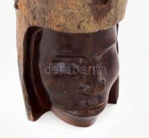 Keményfából faragott afrikai fej asztaldísz, 18x14 cm