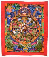 Létkerék - kézzel festett modern thangka, vászonon, kis gyűrődéssel, 26x22 cm
