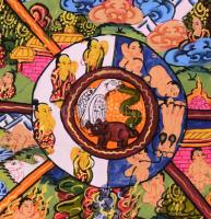 Létkerék - kézzel festett modern thangka, vászonon, kis gyűrődéssel, 26x22 cm