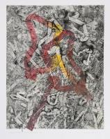 Kamper László (-): Bomladozó kötések, 2004. Szitanyomat, monotípia, papír, jelzett. 48x38 cm