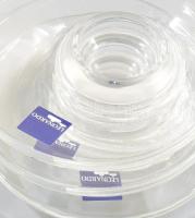 Leonardo hatszemélyes design üveg lágytojáskínáló szett, jelzett, hibátlan, d: 11,5 cm