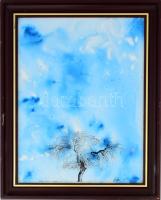 Gubán György (1951-): Magányos fa a kék égbolt alatt. Tűzzománc, jelzett, fakeretben, 40x30 cm