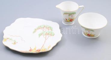 Angol 3 részes porcelán szett, kiöntő sérült. Jelzett, tál d: 25 cm