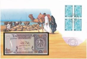Katar DN(1996) 1R felbélyegzett borítékban, bélyegzéssel T:UNC Qatar ND(1996) 1 Riyal in envelope with stamp and cancellation C:UNC