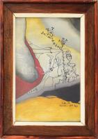 Olvashatatlan jelzéssel: Bábjáték, Berlin, 1977. Vegyes technika, karton. Dekoratív, üvegezett fakeretben, 30x21 cm