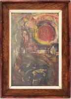 Olvashatatlan jelzéssel (?): Bivalyok. Olaj, papír. Dekoratív, üvegezett fakeretben, 30x21 cm