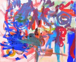 Jelzés nélkül, XX. sz. vége/XXI. sz. eleje: Színes játszótér. Olaj, vászon. 50x60 cm