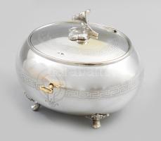 Ezüst(Ag) antik cukordoboz, jelzett, zárral, kulccsal, m: 11,5 cm, nettó: 530 g