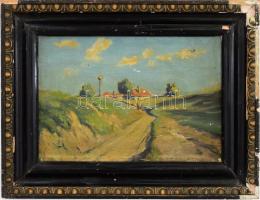 Jelzés nélkül, XX. sz. eleje: Hazafelé. Olaj, karton. Apró felületi sérülésekkel. Dekoratív, sérült fakeretben, 19x27 cm