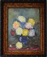 Fratuli jelzéssel: Virág csendélet. Olaj, karton, jelzett, dekoratív üvegezett keretben. 30x40 cm