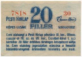 Budapest ~1920. 20f "Pesti Hírlap" piros számozás, 4+2 szám T:XF Adamo BUC-215.1
