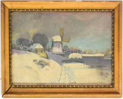 Németh I jelzéssel: Malom. Olaj, fa. Üvegezett, kopott fakeretben. 24x34 cm