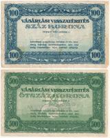 ~1920. 100K "Vásárlási visszatérítés" + ~1920. 500K "Vásárlási visszatérítés" "Nyírmadai Fogyasztási Szövetkezet" felülbélyegzéssel T:VG,F
