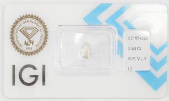 0,8 Ct gyémánt halvány sárga, ovális módosított briliáns csiszolással, I 2, O-P. tanusítvánnyal