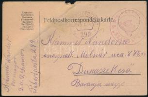 1916 Tábori posta levelezőlap Dunaszekcsőre küldve teljes magyar tartalommal "K.U.K. FELDPOSTAMT / 29" , "K.u.k. KRIEGSMARINE S.M.S. SZAMOS"