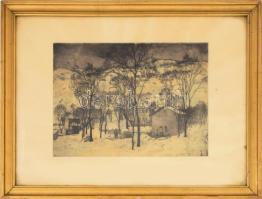 Szemerédy Miklós (-): Tél a Zugligetben. Színezett rézkarc, papír, jelzett, 21x28 cm, üvegezett fakeretben.