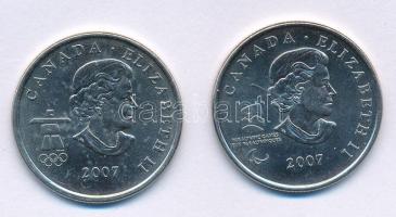 Kanada 2008. 25c Ni-acél "2010-es Téli Olimpia, Vancouver" (2xklf) forgalmi emlékkiadások, kapszulákban T:UNC,AU Canada 2008. 25 Cents Ni-steel "2010 Winter Olympics, Vancouver" (2xdiff) circulating commemorative coins in capsules C:UNC,AU