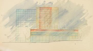 cca 1949 Bp., Épületrajzok, össz. 13 db, akvarell, tus, papír, részben jelzett és datált, klf. méret...
