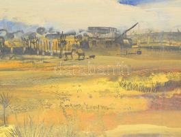 Káplár Ferenc (1937-2020): Gazdaság. Viasz, gouache, papír. jelezve jobbra lent. Hátoldalán címkén f...